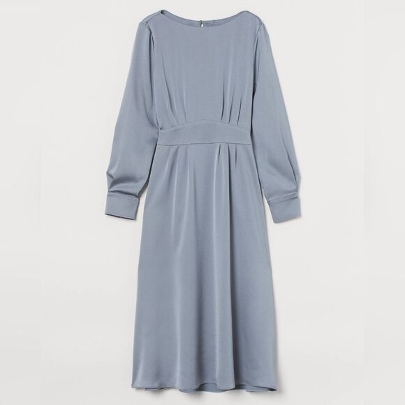 Giuliva Heritage XH&M dusky Blue Satin Crepe Long Sleeves Dress S - Picture 7 of 14